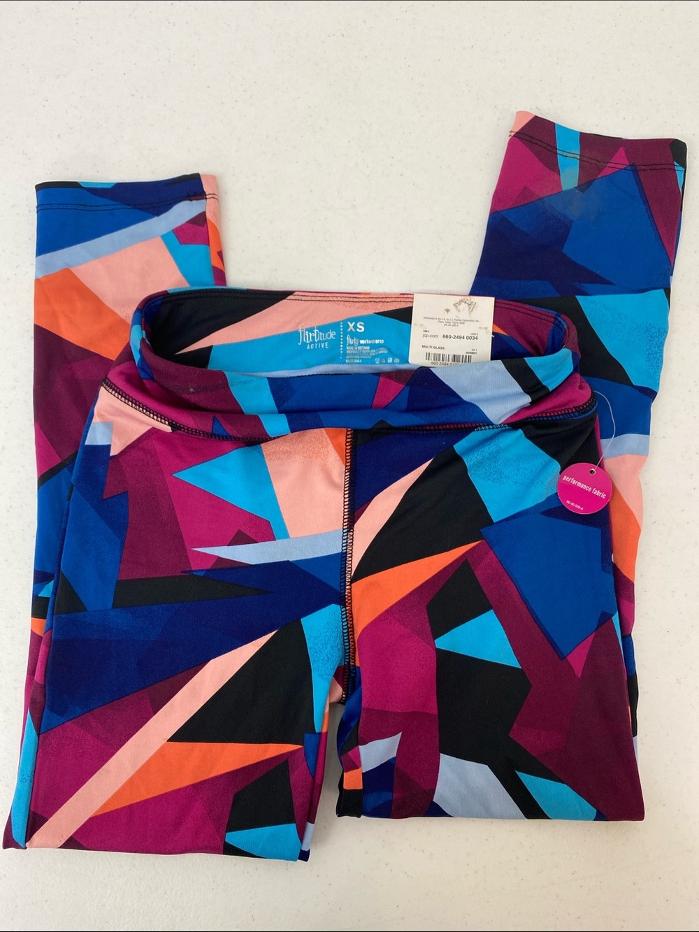 Flirtitude womens Multicolor Geometric Performance Leggings - Pink/Blue XS